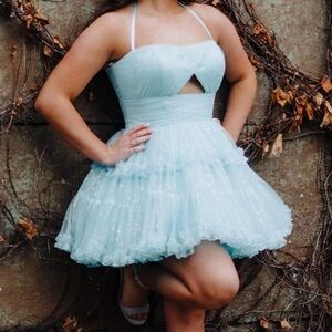 Rachel Allan Turquoise Halter Dress